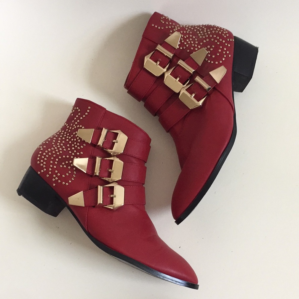 Red Forever 21 Embellished Booties